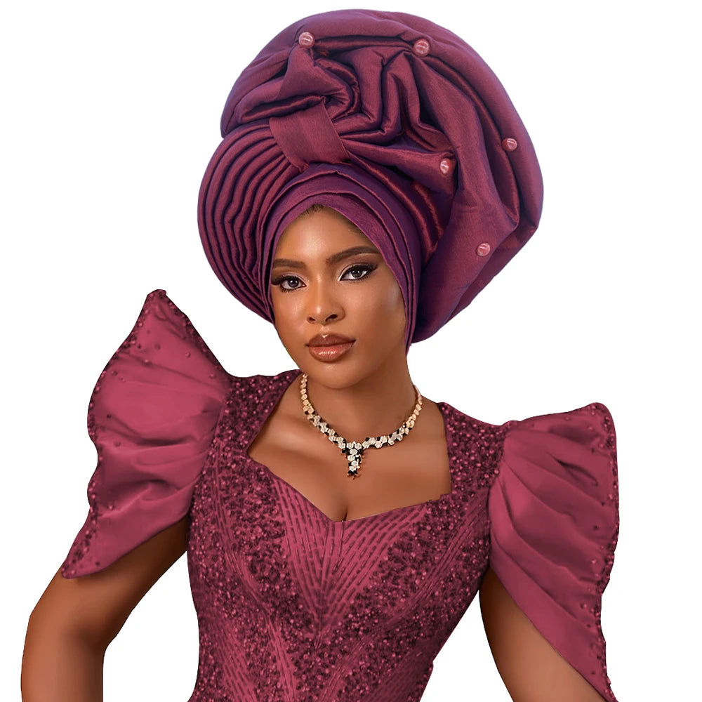 Turbante de Seda Cruda para Mujer, Listo para Usar