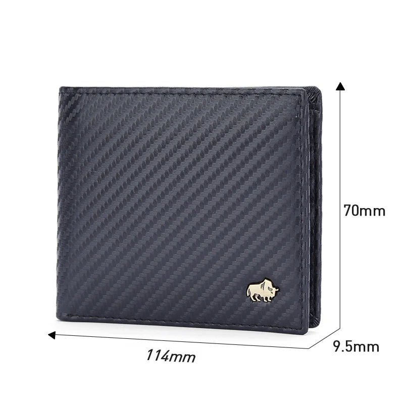 BISON DENIM-billetera de fibra de carbono para hombre, Tarjetero con bloqueo RFID, bolsillo para monedas, monedero de cuero plegable para negocios, regalos ideales para hombre