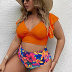 Bikini de Talla Grande con Volantes - Estampado y Tiro Alto para Playa