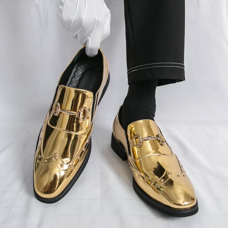 Zapatos Hombre Charol Elegantes Punta Puntiaguda Boda Sin Cordones | Diseño Liso