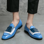 Mocasines Azules Lujo Hombre | Casual Negocios Punta Redonda Sin Cordones Talla Grande