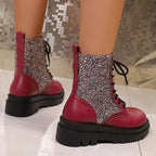 Botines Retro Rojos Brillantes | Plataforma | Estilo Urbano Casual