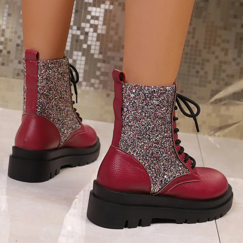 Botines Retro Rojos Brillantes | Plataforma | Estilo Urbano Casual