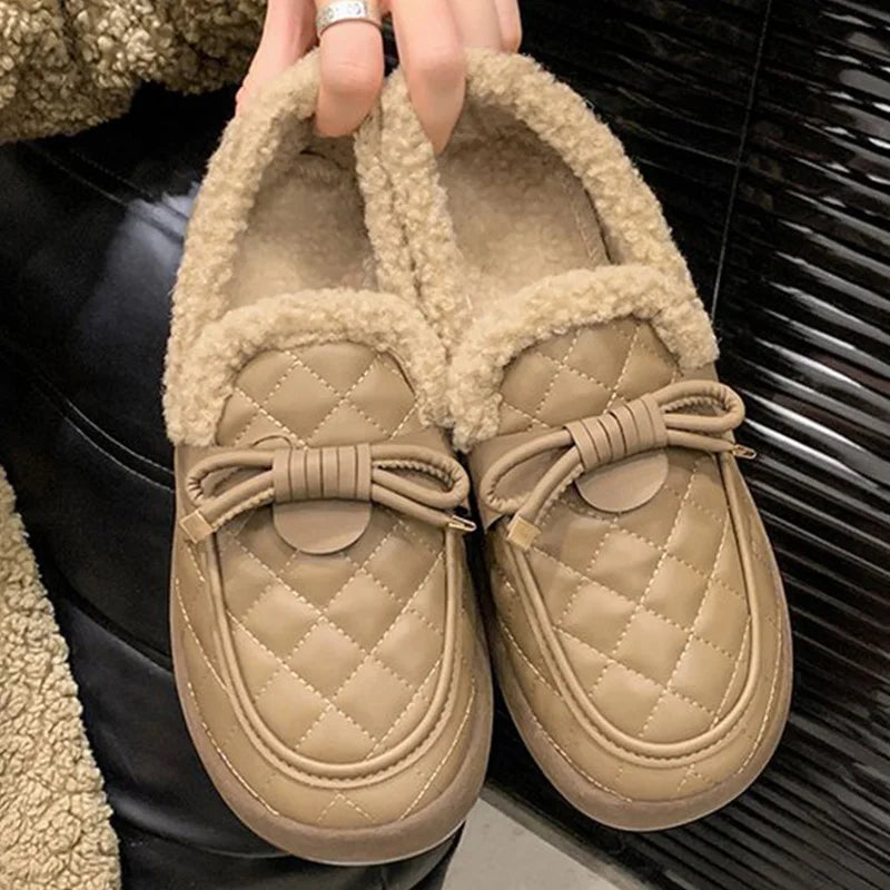 Botines Cálidos de Felpa con Lazo Coreano para Mujer