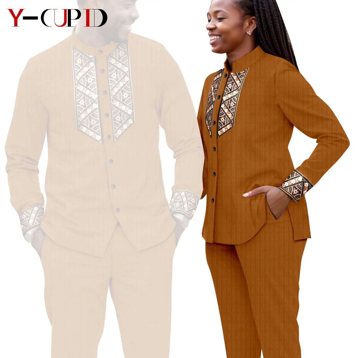 Conjunto Jacquard Africano Boda Pareja | Blusa y Pantalón | Tallas XS-6XL | Tico Trendy