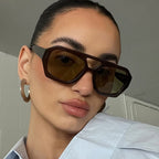 Gafas Sol Retro Doble Puente Montura Grande | Leopardo Té Degradado Moda Casual