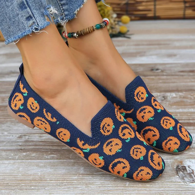Zapatos Planos de Halloween con Calabazas | Malla Transpirable | Suela Suave | Otoño 2025