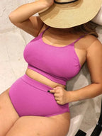 Bikini de Dos Piezas Talla Grande - Color Sólido y Estilo Sexy para Playa