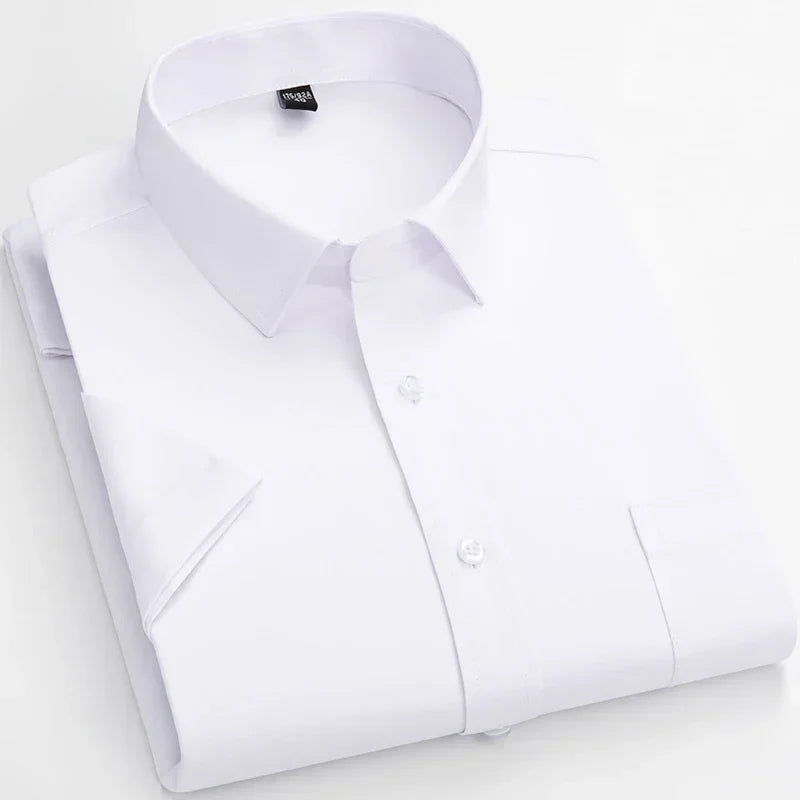 2025 Camisa de vestir antiarrugas elástica sin hierro para hombre, camisa de manga corta para hombre, Camisas sociales formales