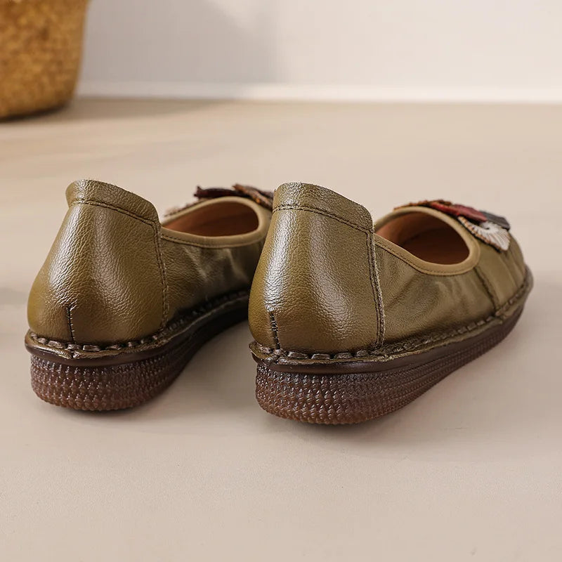 Mocasines Étnicos de Cuero Genuino para Mamá | Punta Redonda | Antideslizantes | Verano 2025