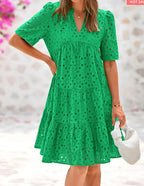 Vestido Bohemio Escote en V con Encaje y Volantes
