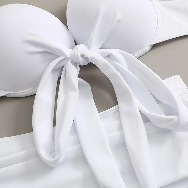 Conjunto de Bikini 3 Piezas con Falda - Top con Nudo y Bottom de Tiro Alto