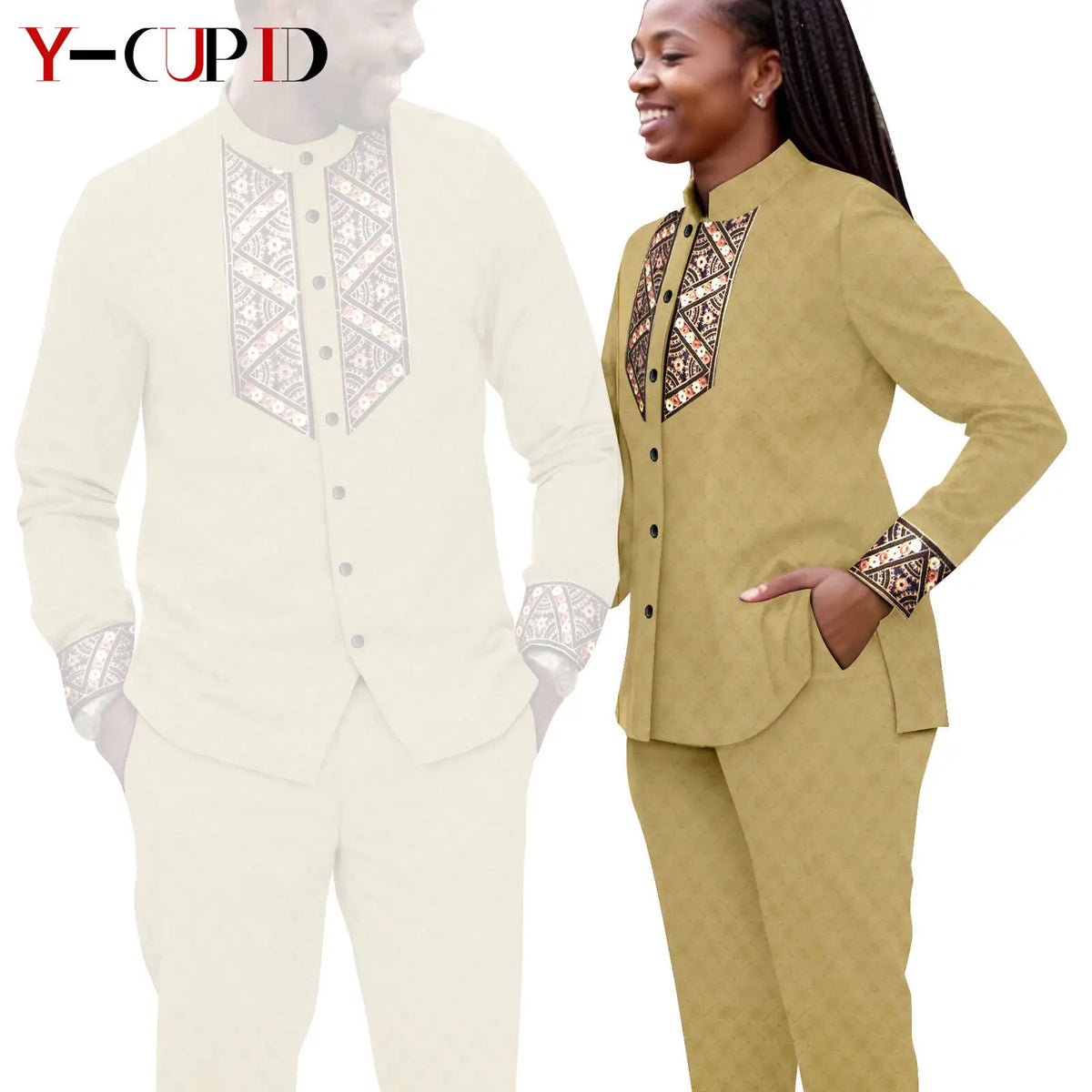 Conjunto Jacquard Africano Boda Pareja | Blusa y Pantalón | Tallas XS-6XL | Tico Trendy