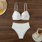 Bikini con Tirantes Finos y Cuello en V - Cintura Alta Torcida