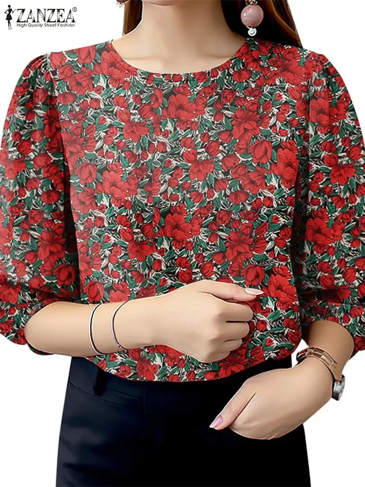 Blusa Bohemia  | Estampado Floral y Manga 3/4 | Estilo Túnica Vacacional | Ticotrendy
