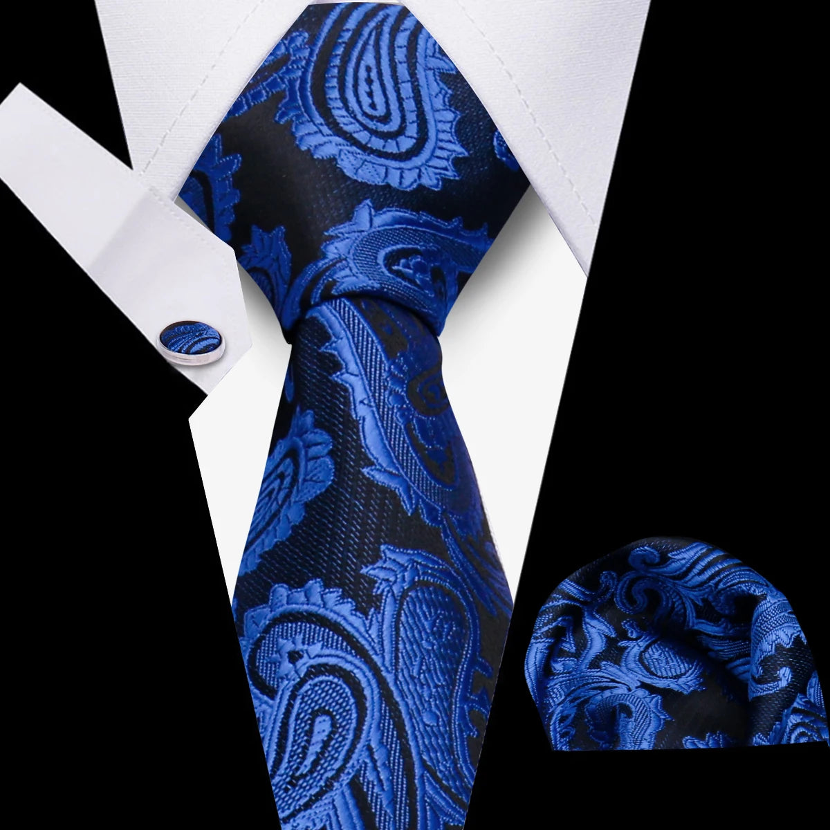 Conjunto Corbata Pañuelo Gemelos Negocios Boda Accesorio De Moda