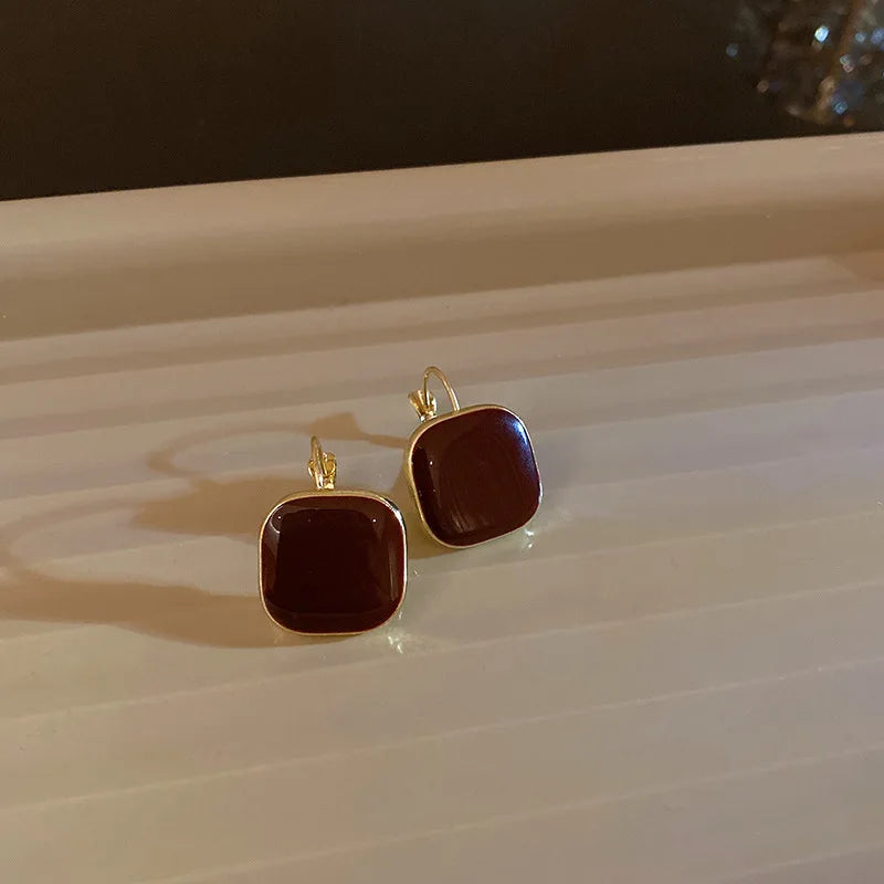 Pendientes de aro cuadrados rojos y negros reducidos geométricos para mujer, accesorios de joyería para mujer, regalos para amigos y familiares
