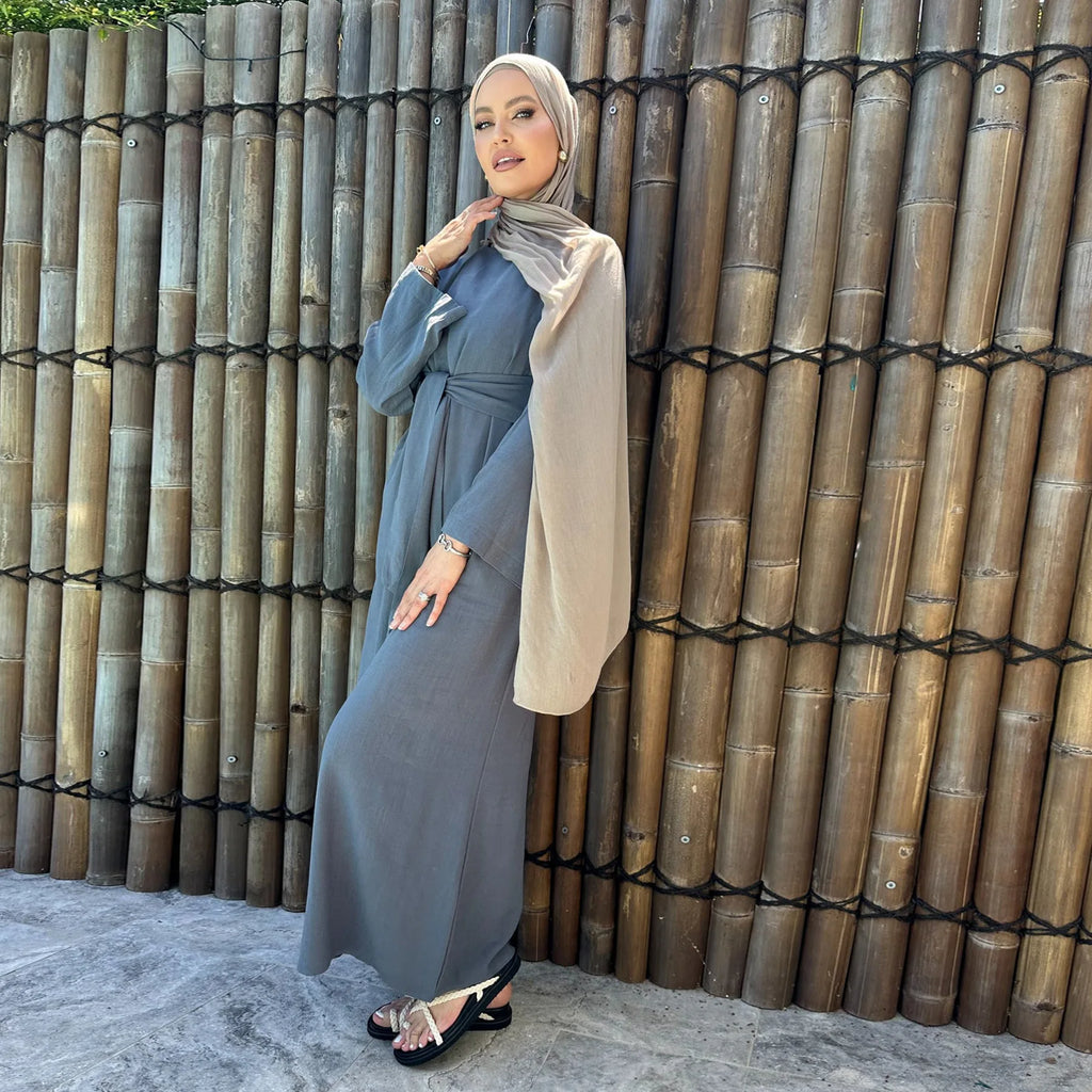 Vestido Bandage de lino y algodón Eid para mujer, vestido de fiesta Abaya musulmán, caftán árabe de Dubái, Turquía, Marruecos, vestido islámico