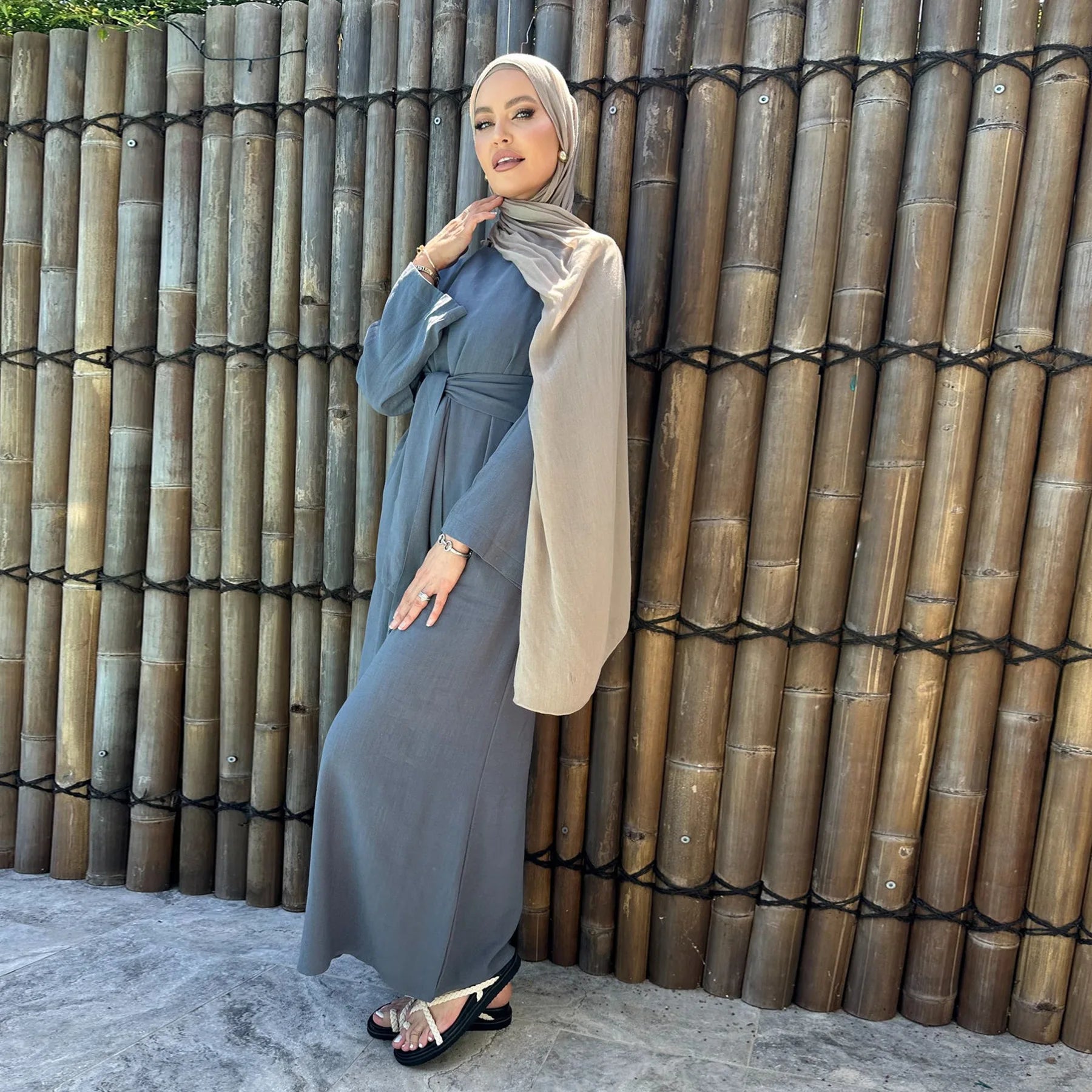 Vestido Bandage de lino y algodón Eid para mujer, vestido de fiesta Abaya musulmán, caftán árabe de Dubái, Turquía, Marruecos, vestido islámico