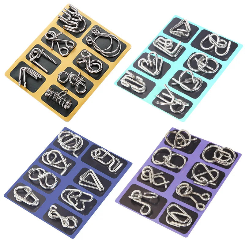 Rompecabezas de anillo chino de Metal para niños y adultos, puzles mágicos, rompecabezas clásicos, IQ Brain Teaser, 8 juegos por paquete
