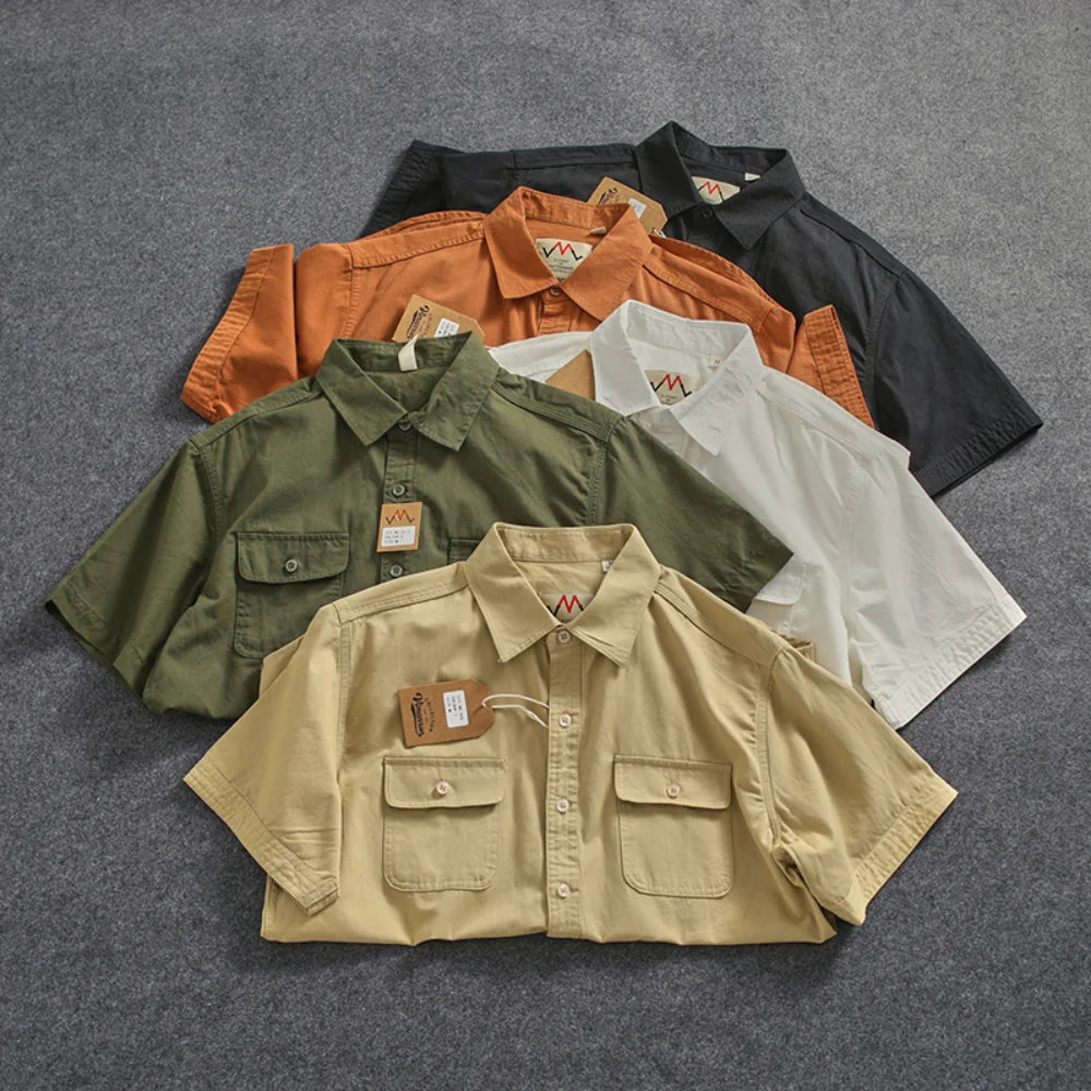 Camisa Informal Hombre | Algodón Retro | Bolsillo Tubo | Manga Corta | Ticotrendy