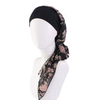 Turbante elástico con estampado de flores para mujer musulmana, para la cabeza preatado Hijab, Bandana para la pérdida de cabello, bufanda para la cabeza, novedad