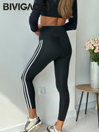 Leggings Piel Tiburón Raya Lateral | Cintura Alta Ajustado Casual | Mallas Deportivas PV | Ticotrendy