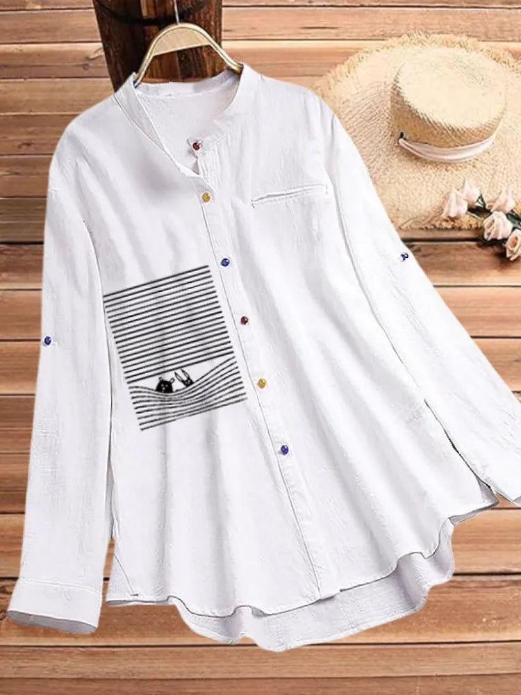 Camisa Estampada Cuello Alto Plus Size | Oficina Transpirable | Tallas 1XL-5XL | Tico Trendy