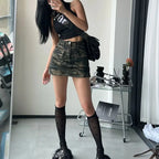 Falda de Mezclilla Camuflaje | Cintura Alta | Estilo Americano Retro