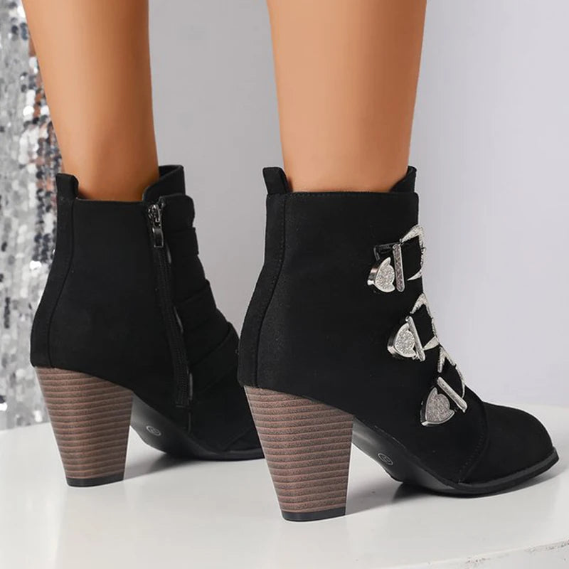 Botines de Tacón Alto Elegantes | Hebilla Decorativa | Mujer