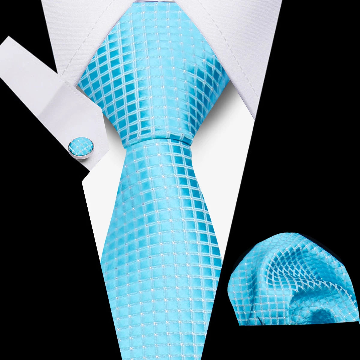 Conjunto Corbata Pañuelo Gemelos Negocios Boda Accesorio De Moda