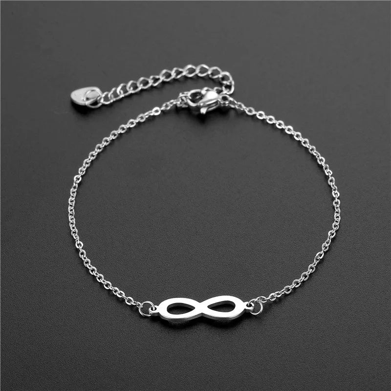 Pulseras con dijes de símbolo infinito de acero inoxidable para mujeres y niñas, accesorios de mano simples, regalos para amantes