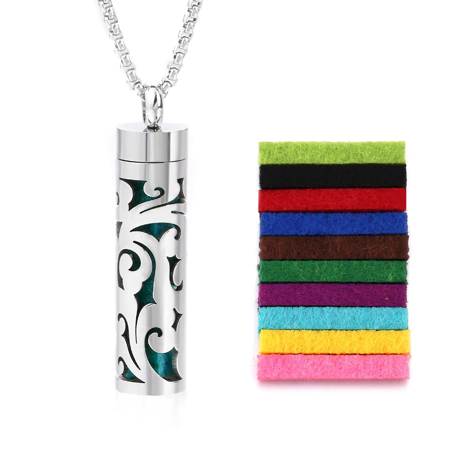 Ambientador de barra Vertical hueca de acero inoxidable, difusor de aceite de Perfume, medallón, joyería, colgante, collar para mujeres, hombres y adolescentes