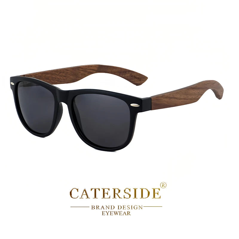 Gafas de Sol CATERSIDE Retro | Madera Natural y Montura TR90 | Lentes Polarizadas Ovaladas