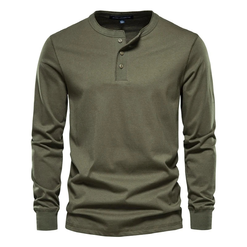 Camisa Henley Botones Algodón Hombre | Manga Larga Informal | Tallas XS-5XL | Tico Trendy