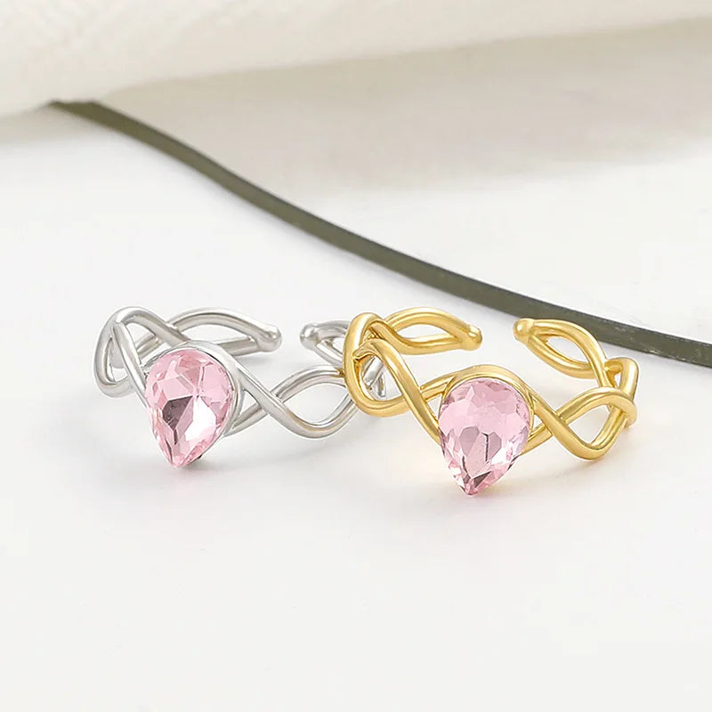 Anillos de cobre con corona de princesa de circón rosa dulce para mujeres y niñas, anillo abierto ajustable para dedo, accesorios, regalos para niños y amigos