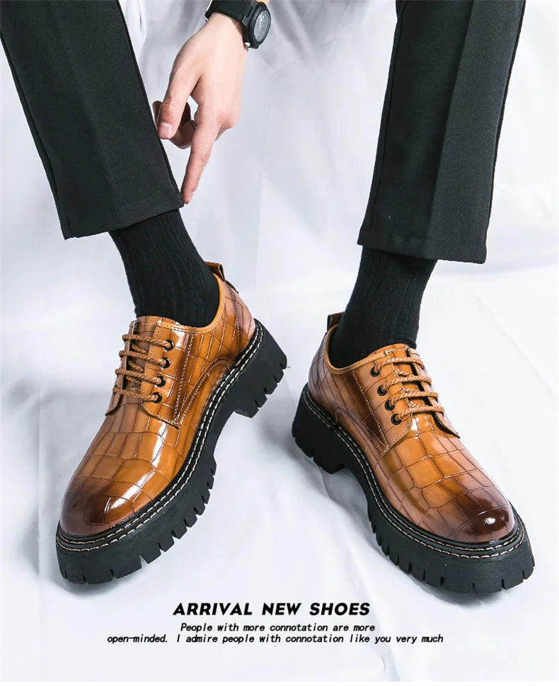 Zapatos Vestir Marrones Hombre | A Cuadros Cordones Punta Redonda Informal Negocios