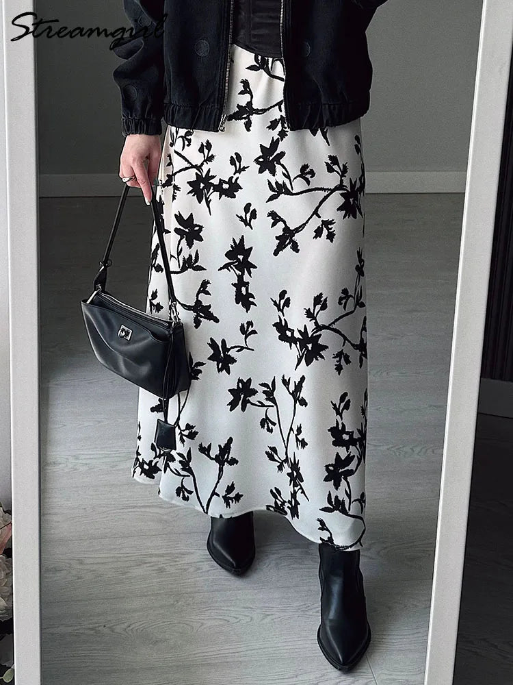 Falda Vintage de Satén | Estampado Floral Elegante