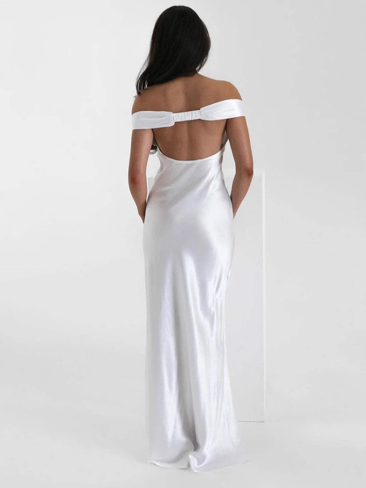 Vestido largo de satén con lazo y espalda descubierta para mujer