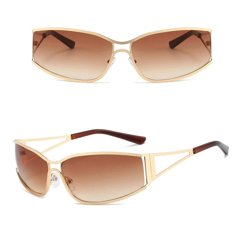 Gafas Sol Y2K Ahuecadas Envolventes Gradiente | Estilo Punk Steampunk Viajar