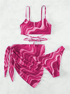 Bikini con Estampado Ondulado y Falda - Conjunto Práctico y Bonito