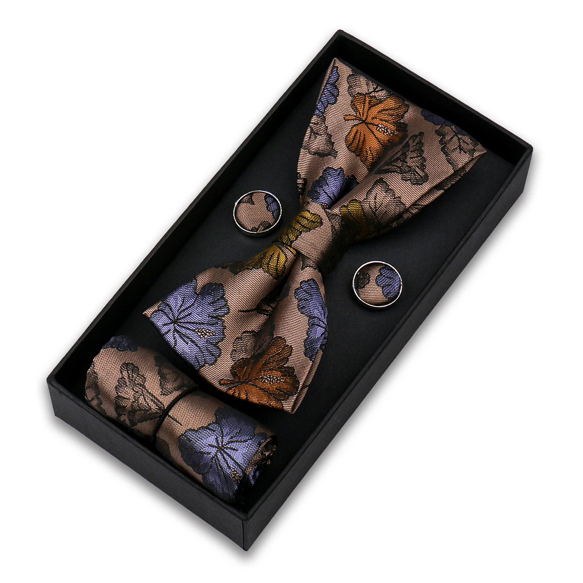 Set De Pajarita Pañuelo Gemelos Regalo Elegante Estilo Para Hombres