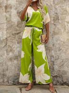 Conjunto de Verano Mujer | Estampado Floral y Shorts | Color Verde
