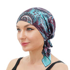 Turbante de satén preatado para mujer, diadema musulmana con patrón de Cachemira, bufanda para el pelo flexible suave, gorro para quimio, Bandana para envolver la cabeza, 2022