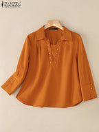 Blusa de Oficina para Mujer 2025 | Cuello Solapa y Manga 3/4 | Tallas Grandes | Ticotrendy