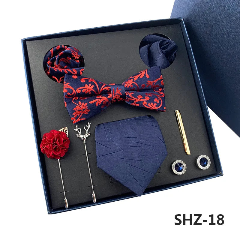 Set De Corbata Pajarita Pañuelo Gemelos Regalo Tico De Lujo