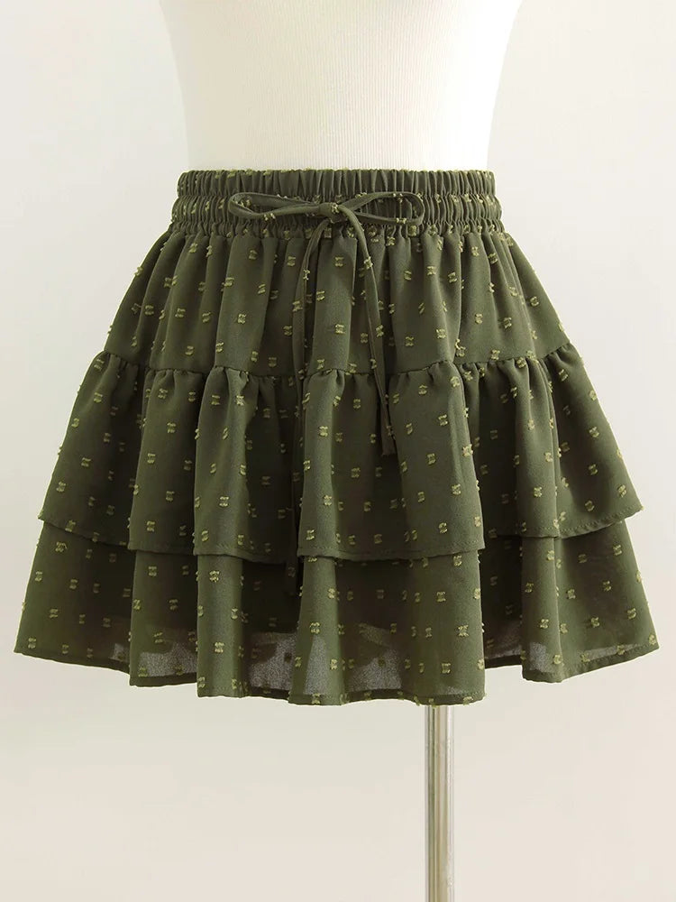 Minifalda Plisada de Gasa | Con Volantes y Pantalones Cortos Internos