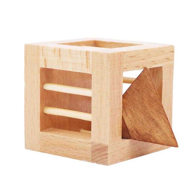 Rompecabezas de madera para niños y adultos, jaula con cerradura Luban triangular, juegos de desafío IQ, juguetes educativos intelectuales