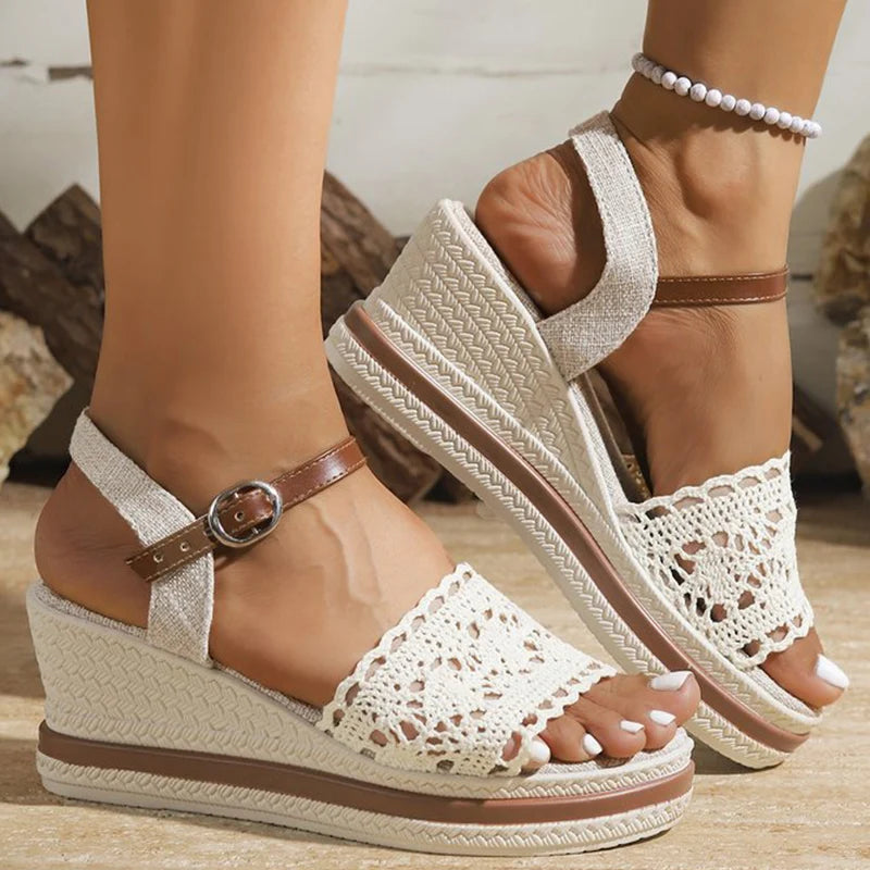 Sandalias Cuña Plataforma Alta Estilo Bohemio | Correa Hebilla Casual Verano