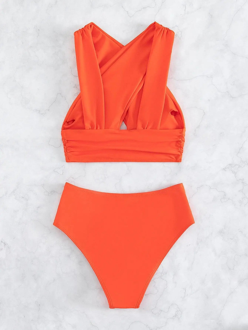 Bikini de Cintura Alta con Pliegues Cruzados - Traje de Dos Piezas